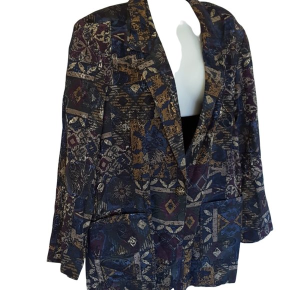 Vintage 80's Samantha David Women's L Metallic Blazer Jacket Shoulder Pads - Picture 6 of 13